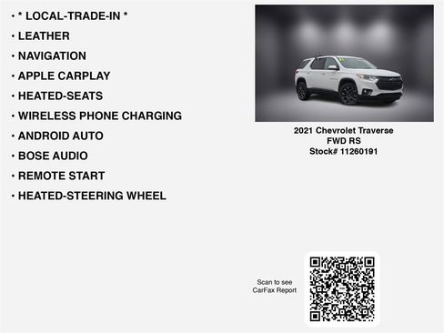 Certified 2021 Chevrolet Traverse RS w/ LPO, Cargo Package image 7