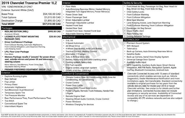 Used 2019 Chevrolet Traverse Premier w/ Redline Edition AWD/4WD image 11