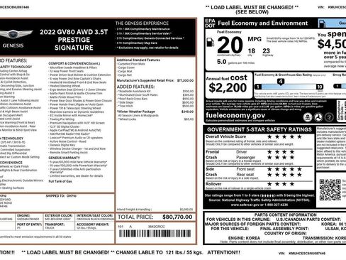 Used 2022 Genesis GV80 3.5T Prestige Signature w/ Winter Weather Package image 48