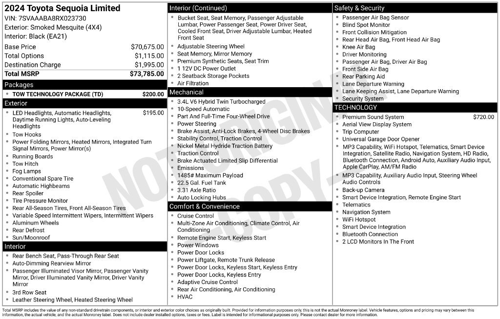 Used 2024 Toyota Sequoia Limited w/ Tow Technology Package AWD/4WD image 12