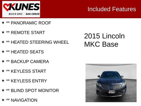 Used 2015 Lincoln MKC AWD w/ Equipment Group 102A Reserve image 2