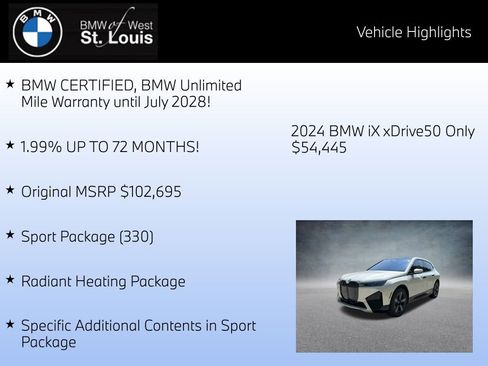 Certified 2024 BMW iX xDrive50 w/ Premium Package AWD/4WD image 8