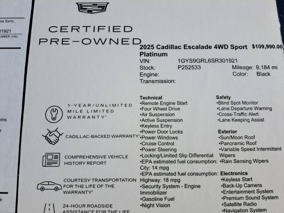 Certified 2025 Cadillac Escalade Sport Platinum w/ LPO, Floor Liner Package AWD/4WD image 35