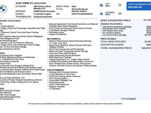 Used 2020 BMW X3 sDrive30i w/ Convenience Package image 3