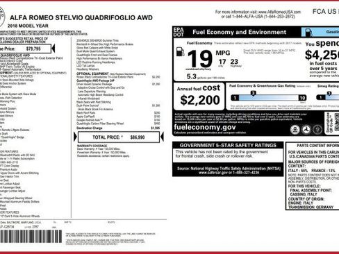 Used 2018 Alfa Romeo Stelvio Quadrifoglio w/ Driver Assist Dynamic Package image 68