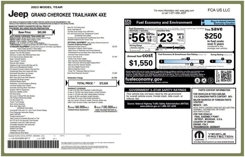 Used 2023 Jeep Grand Cherokee Trailhawk w/ Advanced Protech Group II AWD/4WD image 3