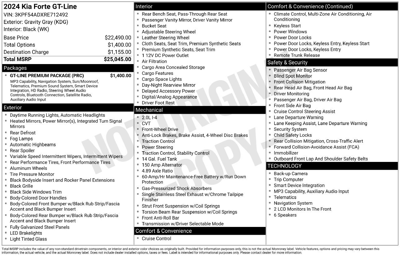 Used 2024 Kia Forte GT-Line w/ GT-Line Premium Package FWD image 5