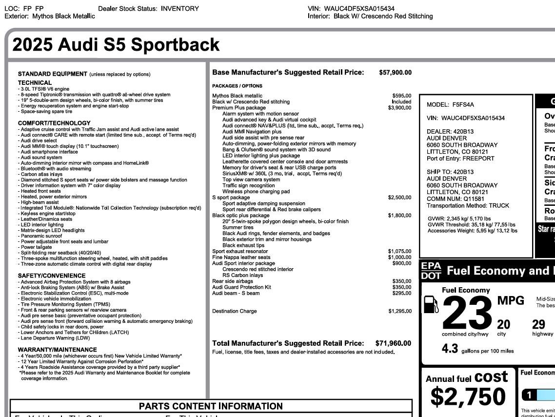 Used 2025 Audi S5 Premium Plus w/ Premium Plus Package AWD/4WD image 3