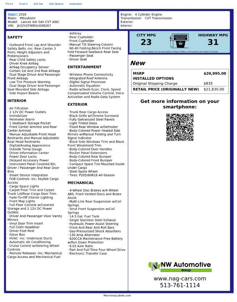 Used 2016 Mitsubishi Lancer ES AWD/4WD image 2