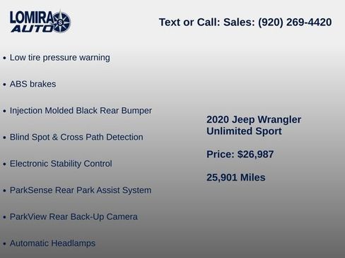 Used 2020 Jeep Wrangler Unlimited Sport w/ Cold Weather Group AWD/4WD image 11