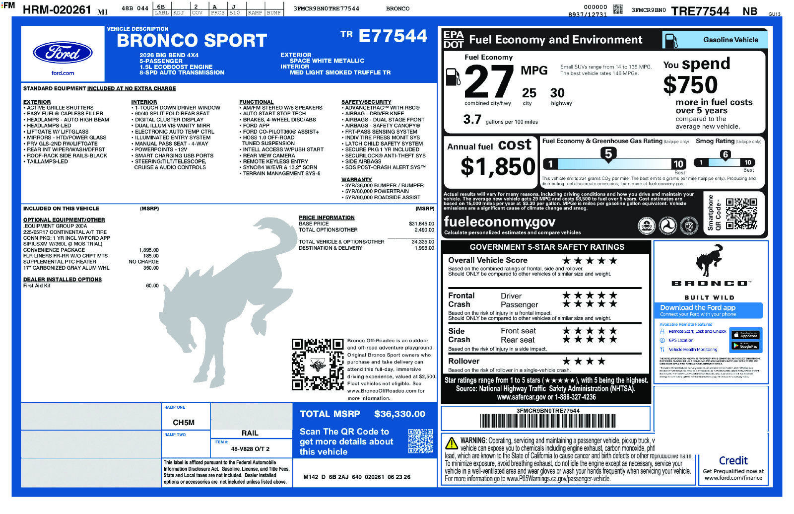 New 2026 Ford Bronco Sport Big Bend w/ Convenience Package AWD/4WD image 5
