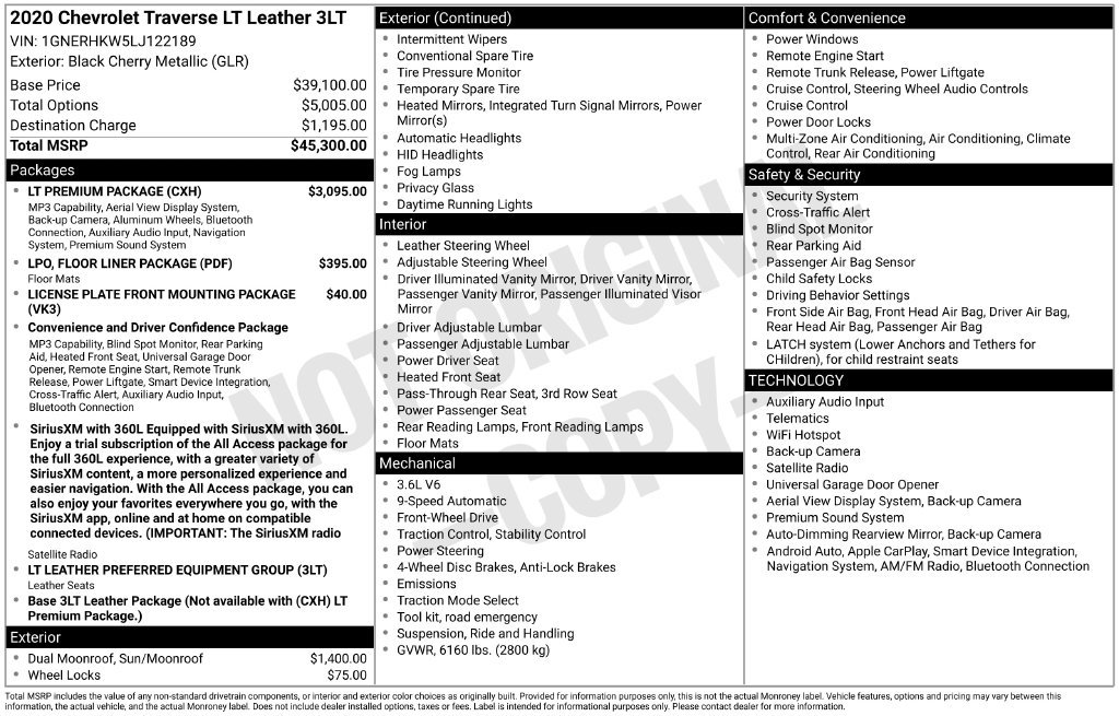 Used 2020 Chevrolet Traverse LT w/ LT Premium Package FWD image 39