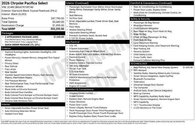 New 2026 Chrysler Pacifica Select w/ S Appearance Package AWD/4WD image 39