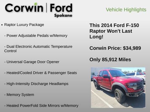 Used 2014 Ford F150 Raptor w/ Equipment Group 801A Luxury AWD/4WD image 6