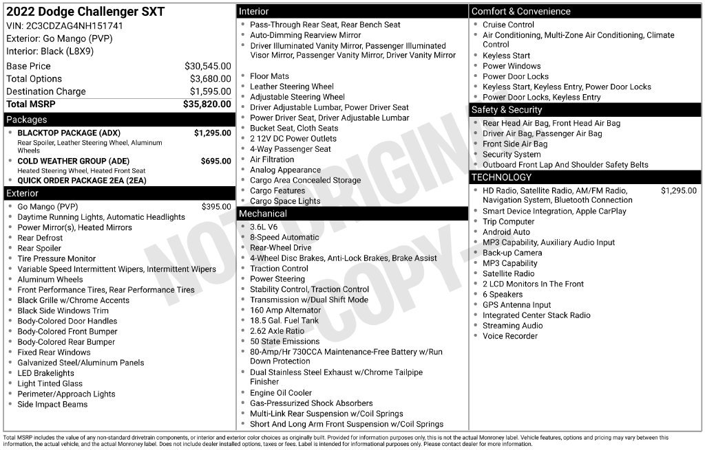 Used 2022 Dodge Challenger SXT w/ Blacktop Package RWD image 9
