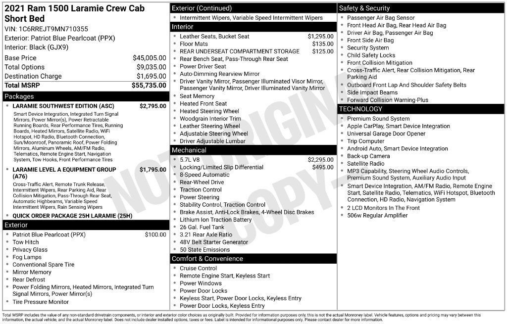 Used 2021 RAM 1500 Laramie w/ Laramie Southwest Edition RWD image 6