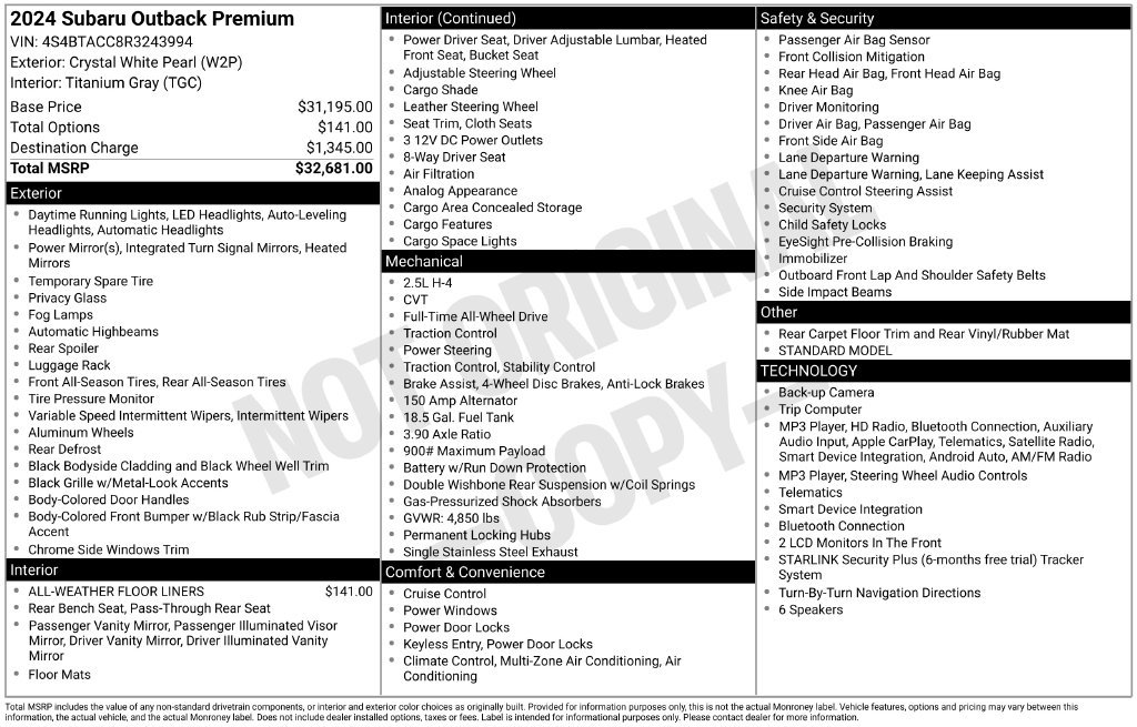 Used 2024 Subaru Outback Premium AWD/4WD image 6