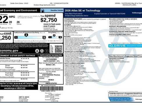 Used 2026 Volkswagen Atlas SE AWD/4WD image 2