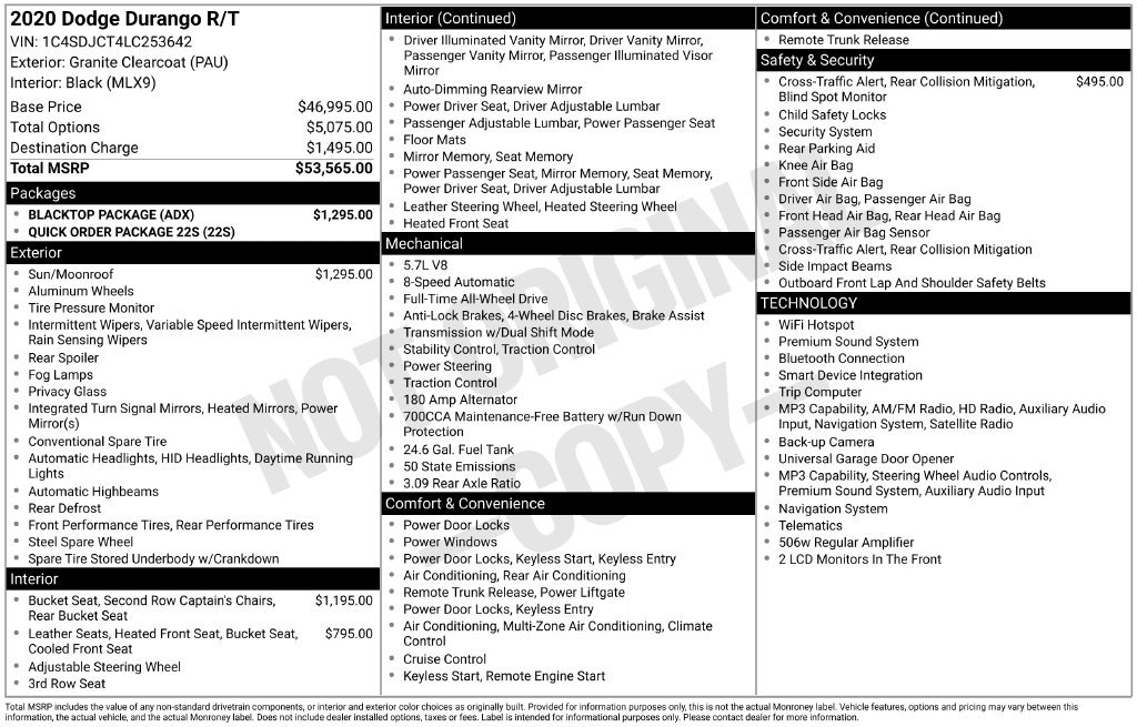 Used 2020 Dodge Durango R/T w/ Blacktop Package AWD/4WD image 2