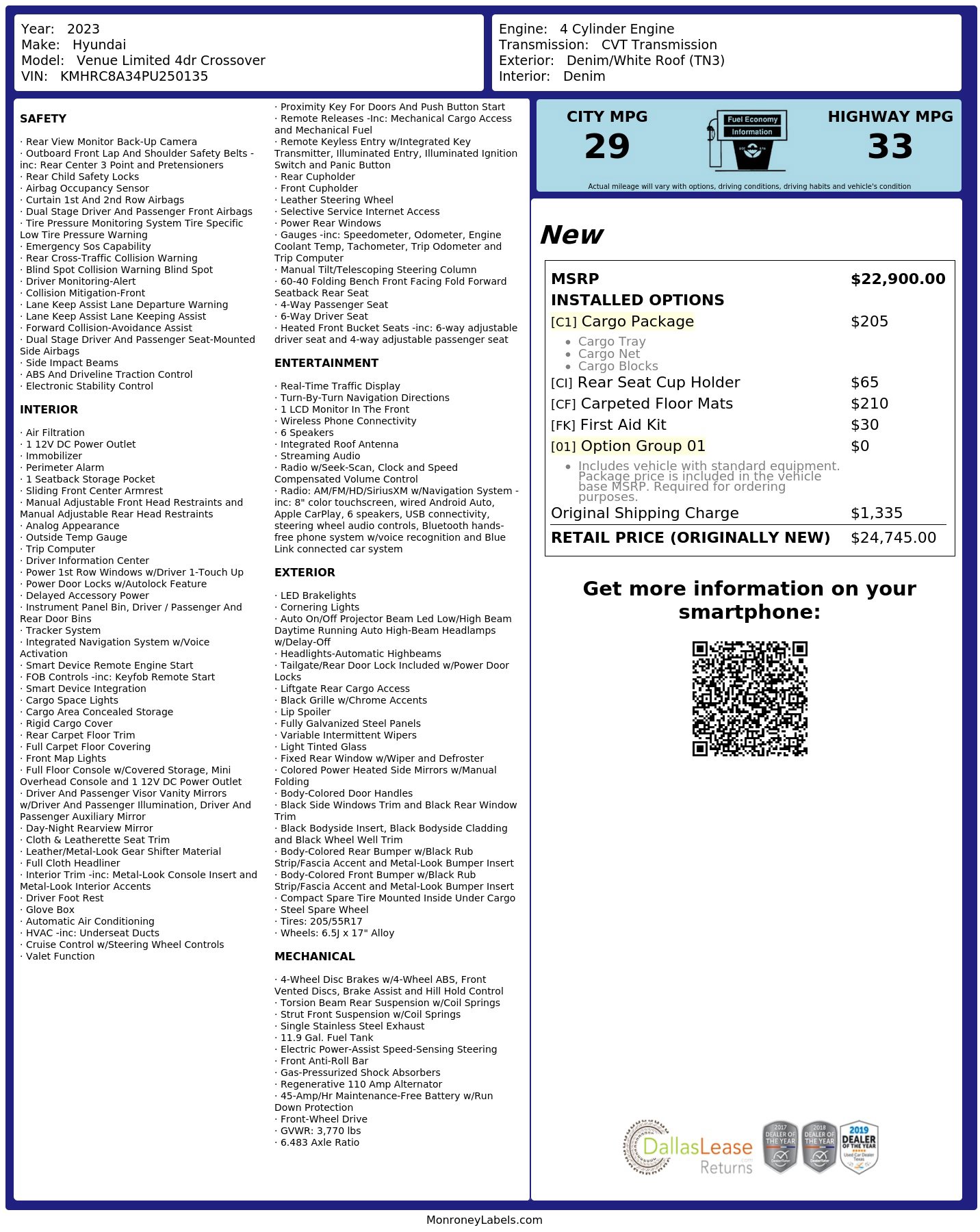 Used 2023 Hyundai Venue Limited w/ Cargo Package FWD image 3
