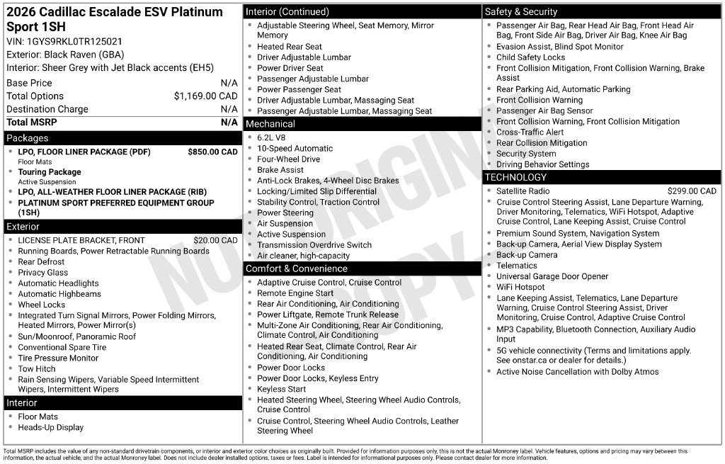 Used 2026 Cadillac Escalade ESV Platinum Sport w/ LPO, Floor Liner Package AWD/4WD image 37