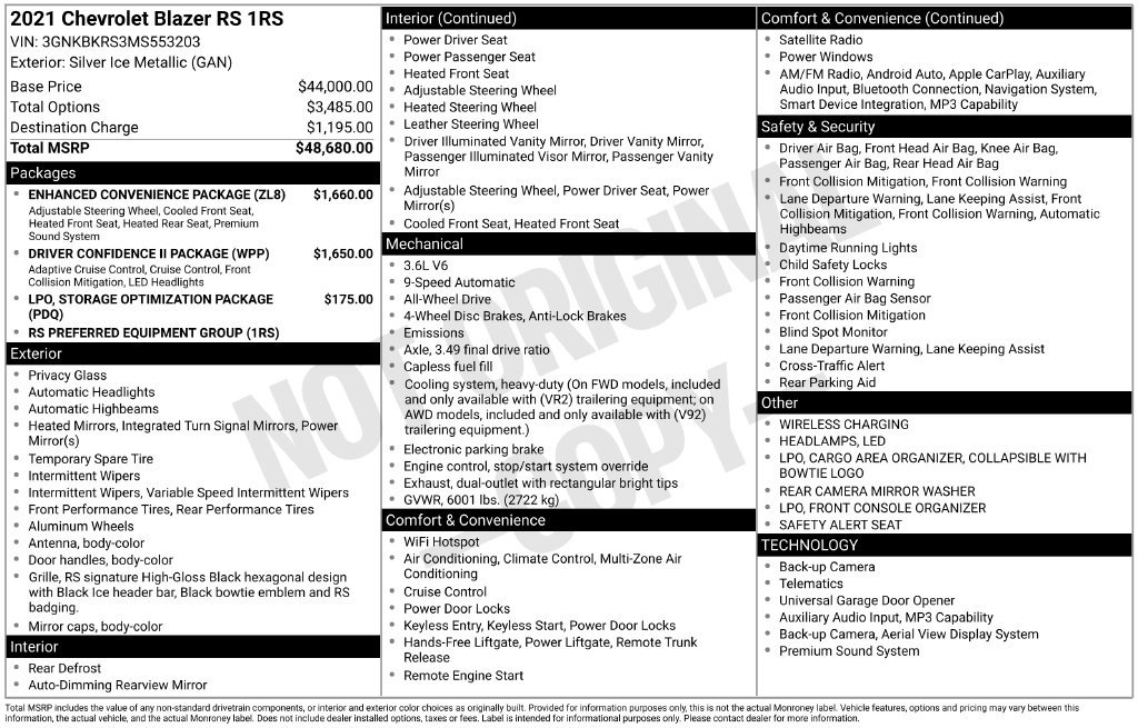 Certified 2021 Chevrolet Blazer RS w/ Enhanced Convenience Package AWD/4WD image 7