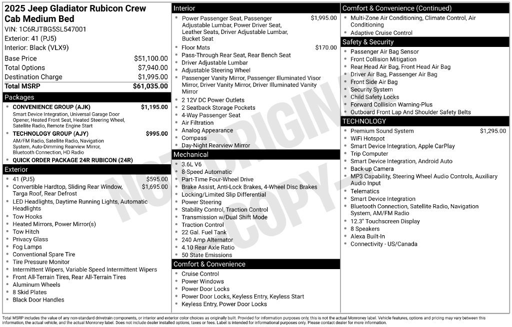Used 2025 Jeep Gladiator Rubicon w/ Convenience Group AWD/4WD image 7