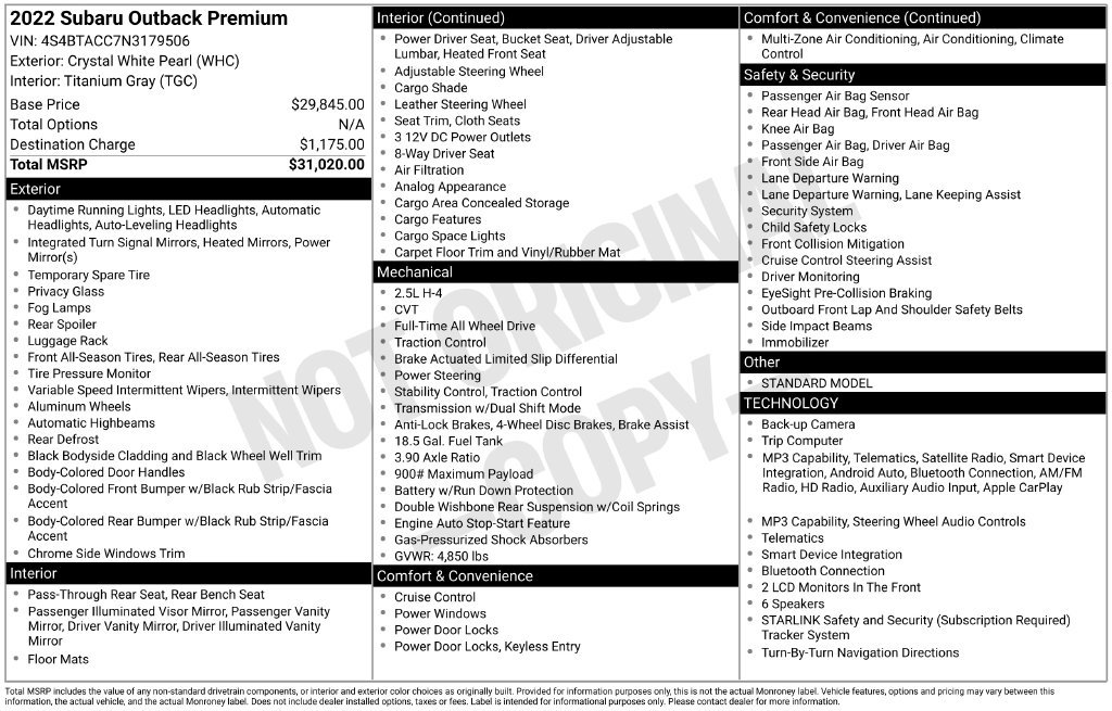Certified 2022 Subaru Outback Premium AWD/4WD image 27