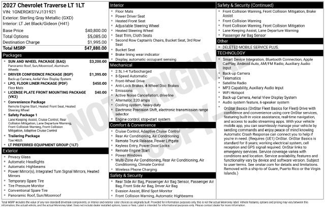 New 2027 Chevrolet Traverse LT w/ Sun and Wheel Package FWD image 4