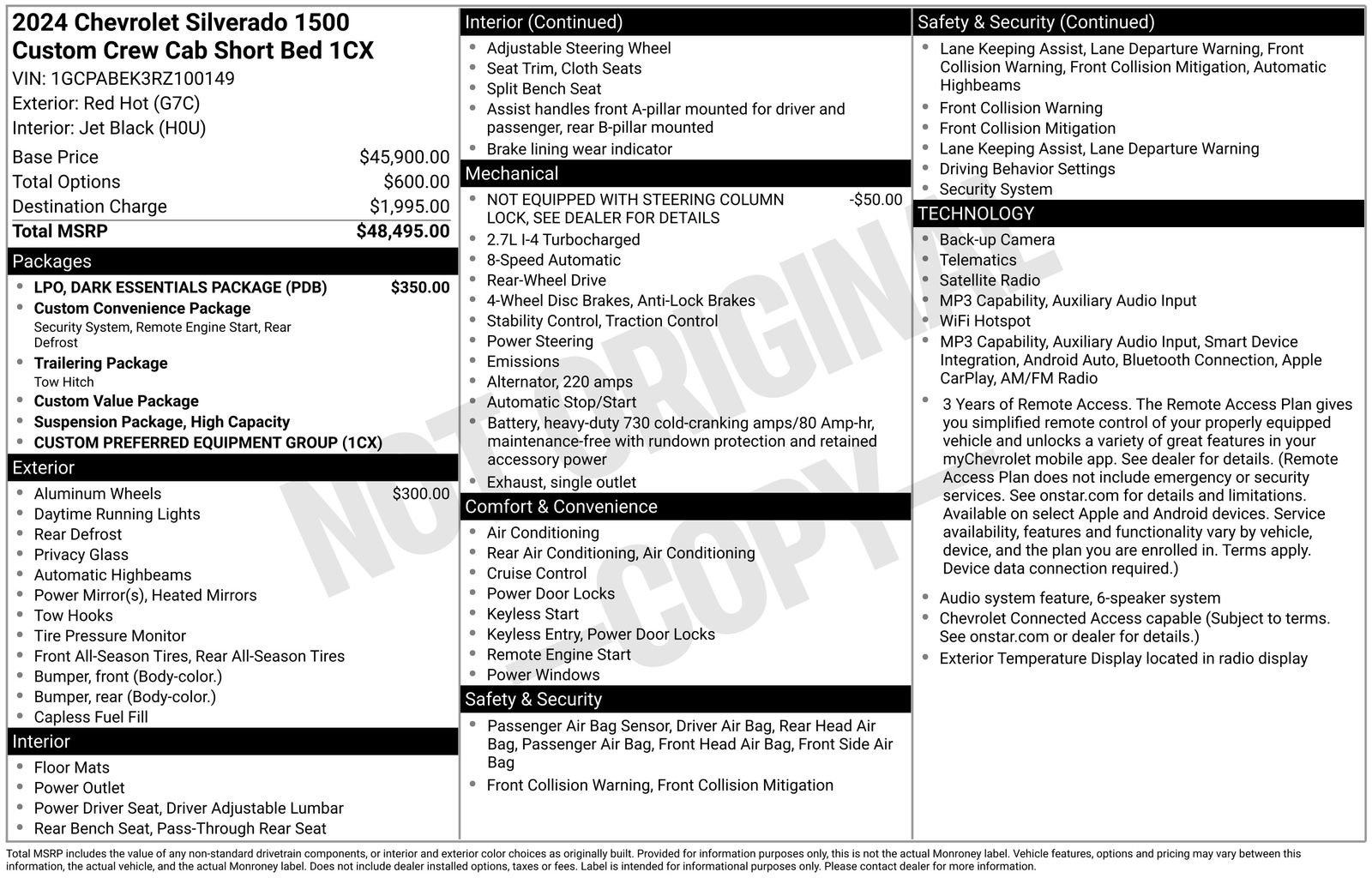 Used 2024 Chevrolet Silverado 1500 Custom w/ LPO, Dark Essentials Package RWD image 47