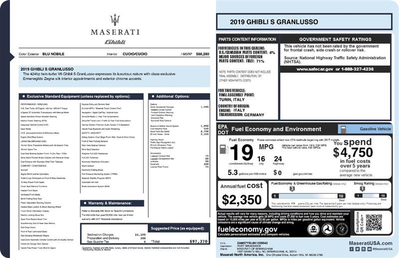 Used 2019 Maserati Ghibli S GranLusso RWD image 2