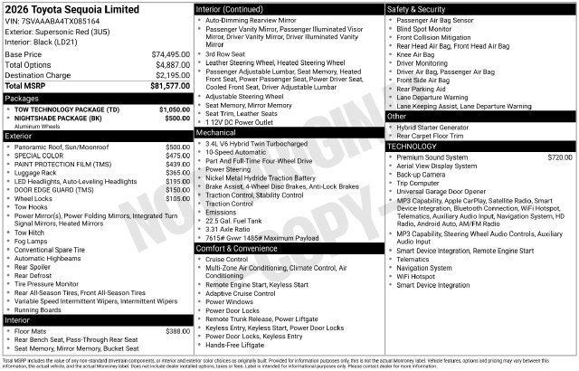 Certified 2026 Toyota Sequoia Limited w/ Tow Technology Package AWD/4WD image 3