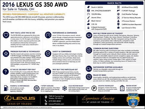 Used 2016 Lexus GS 350 AWD w/ F Sport Package image 1