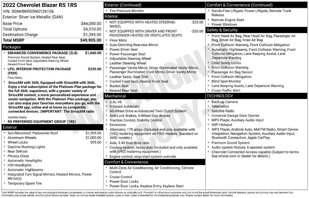 Used 2022 Chevrolet Blazer RS w/ Enhanced Convenience Package AWD/4WD image 29