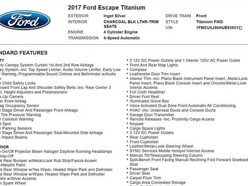 Used 2017 Ford Escape Titanium w/ Equipment Group 301A FWD image 17