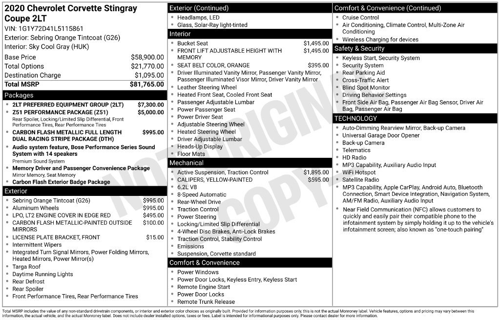 Used 2020 Chevrolet Corvette Stingray Preferred Cpe w/ 2LT Preferred Equipment Group RWD image 2