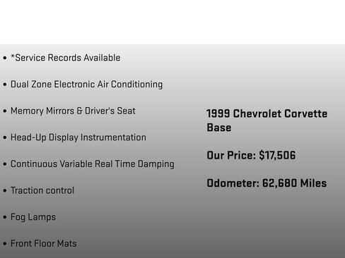 Used 1999 Chevrolet Corvette Convertible w/ Memory Pkg image 12