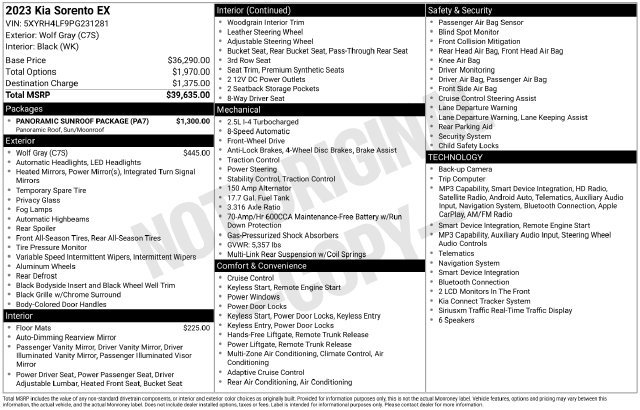Certified 2023 Kia Sorento EX w/ Panoramic Sunroof Package FWD image 37