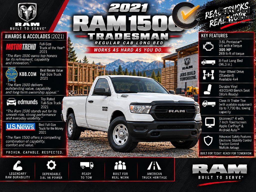 Certified 2021 RAM 1500 Tradesman w/ Power & Remote Entry Group AWD/4WD image 2