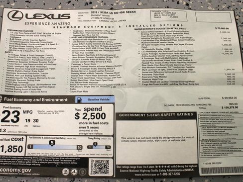 Used 2018 Lexus LS 500 w/ Luxury Package RWD image 98
