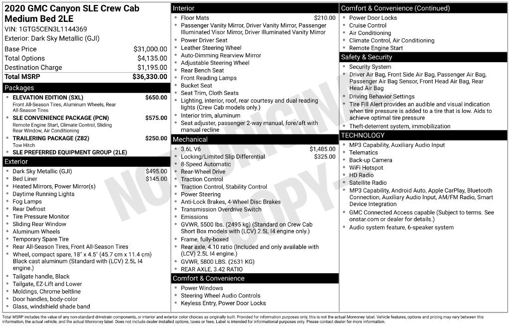 Used 2020 GMC Canyon SLE w/ Elevation Edition RWD image 42