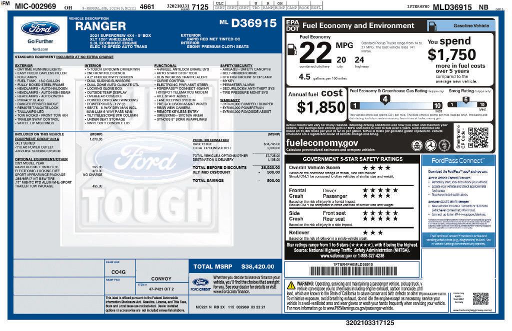Used 2021 Ford Ranger XLT w/ Equipment Group 301A Mid AWD/4WD image 3