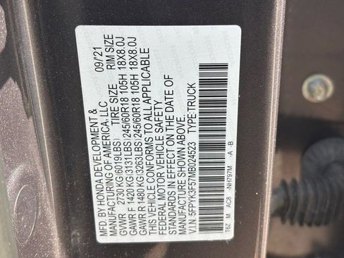 Certified 2021 Honda Ridgeline RTL image 34