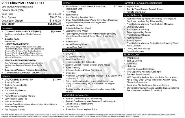 Used 2021 Chevrolet Tahoe LT w/ LT Signature Plus Package RWD image 7