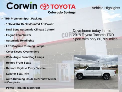 Used 2018 Toyota Tacoma TRD Sport w/ TRD Premium Sport Package AWD/4WD image 7