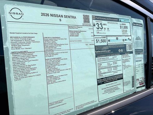 New 2026 Nissan Sentra S w/ Floor Mat Package FWD image 15