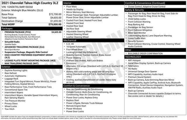 Used 2021 Chevrolet Tahoe High Country w/ Premium Package AWD/4WD image 20