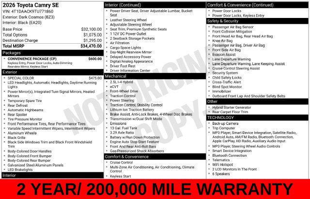 Used 2026 Toyota Camry SE w/ Convenience Package FWD image 12
