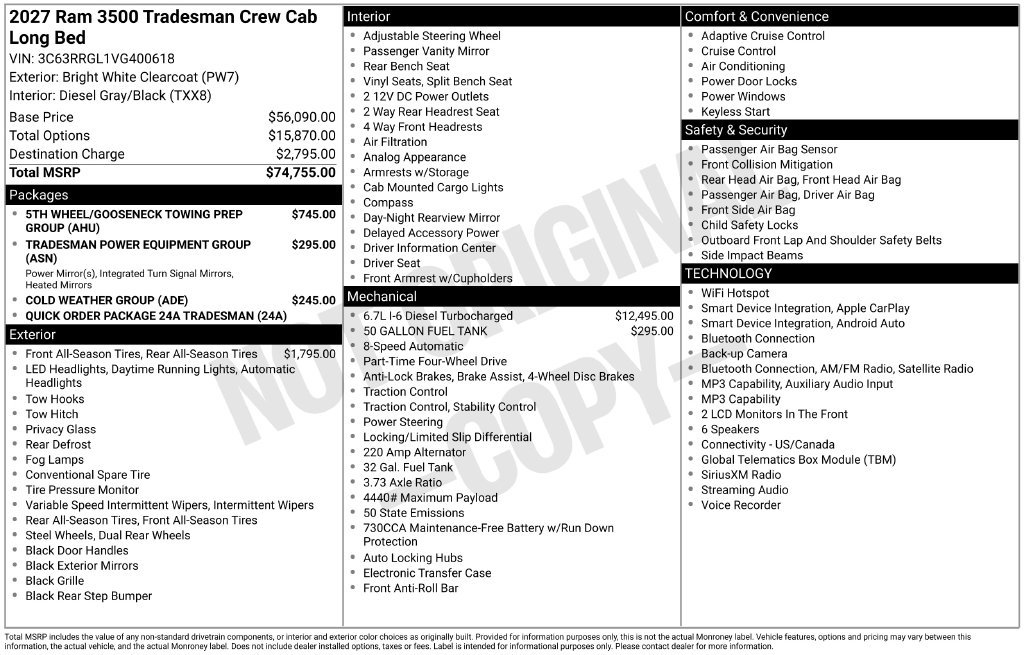 New 2027 RAM 3500 Tradesman AWD/4WD image 9
