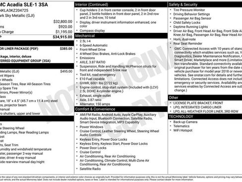 Used 2019 GMC Acadia SLE w/ LPO, Floor Liner Package FWD image 2